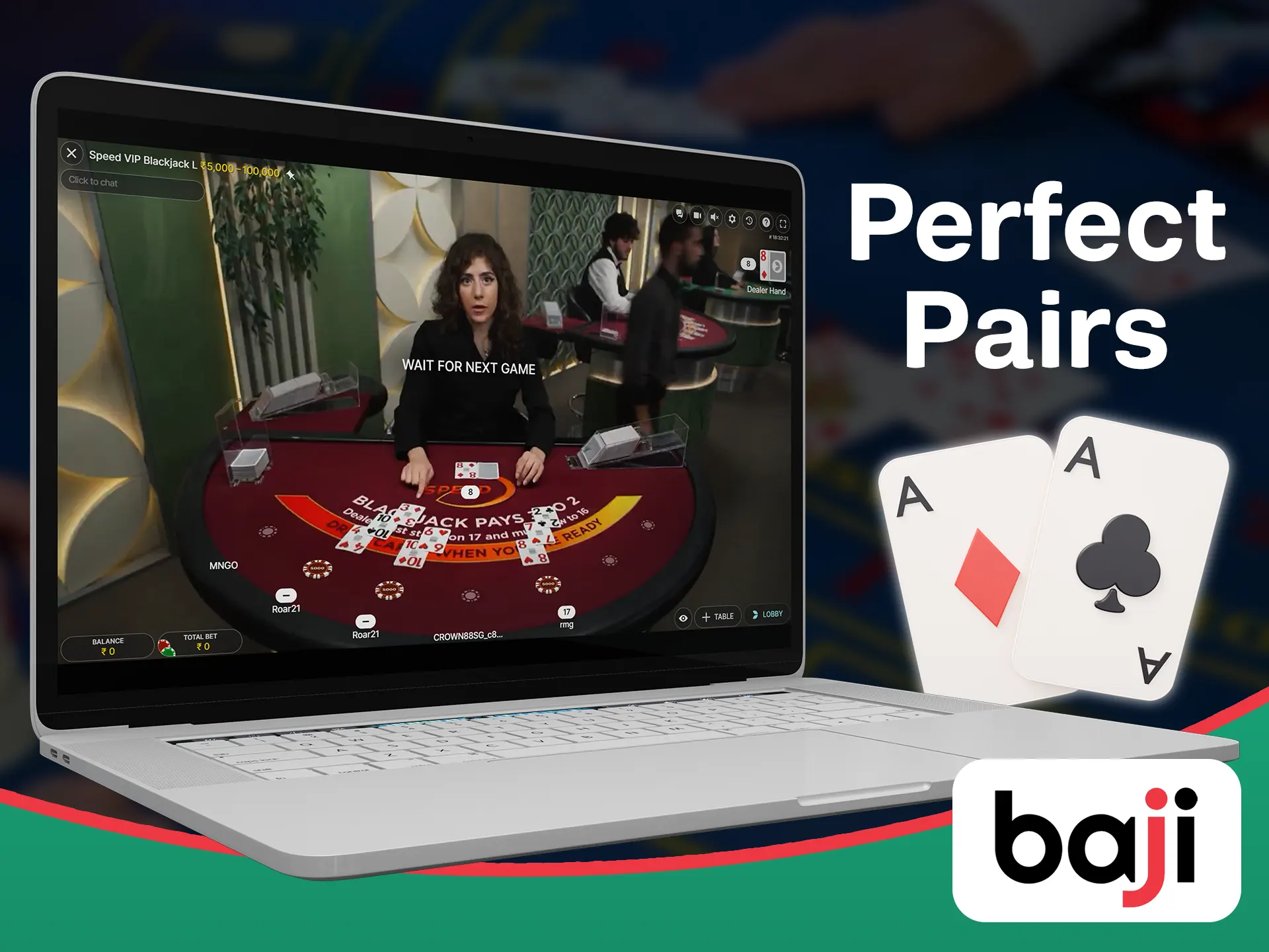 Draw perfect pairs and win money by playing perfect pairs type of blackjack at the Baji.
