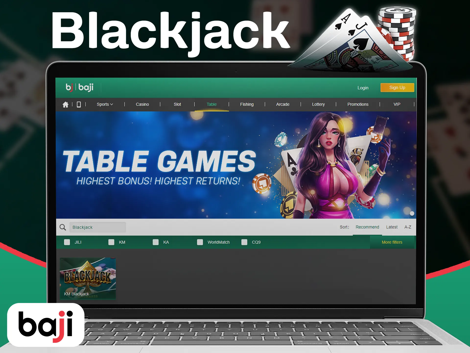 Win money by playing Blackjack games at the Baji.