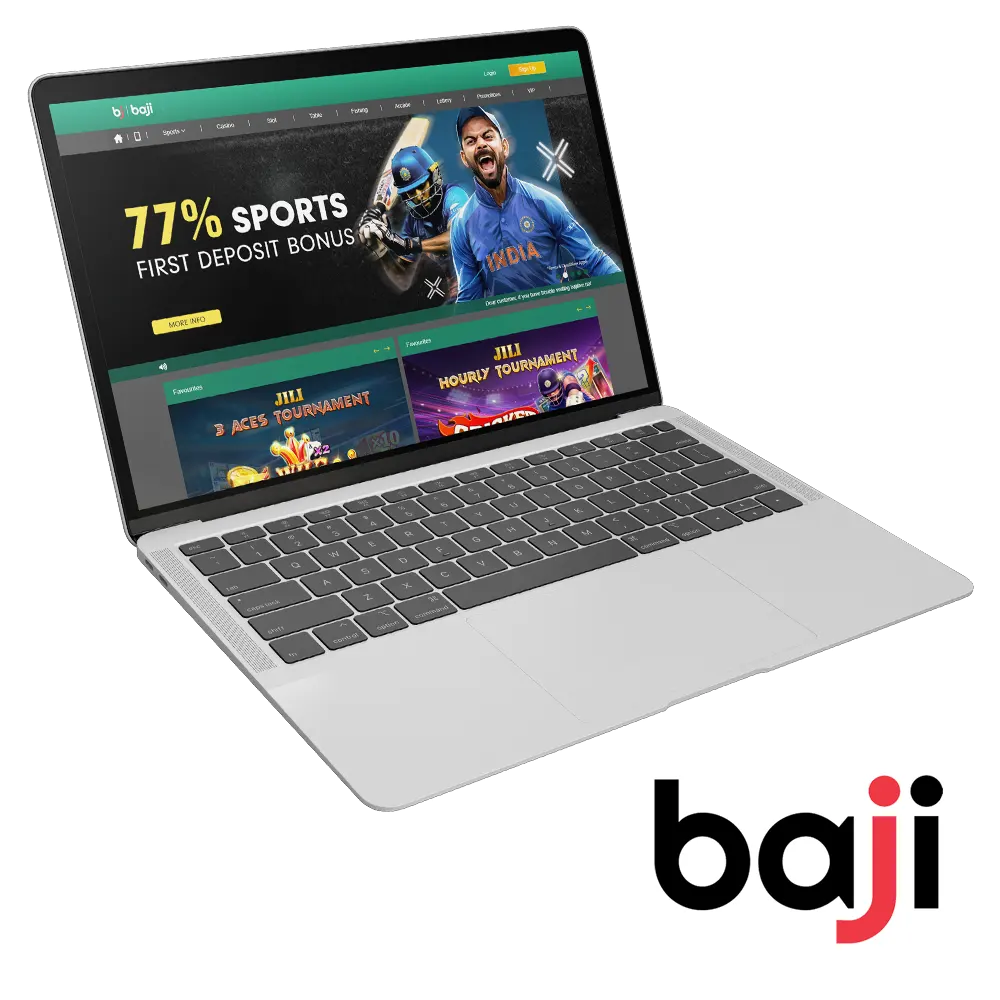 Make bets and play casino games on the Baji main page.