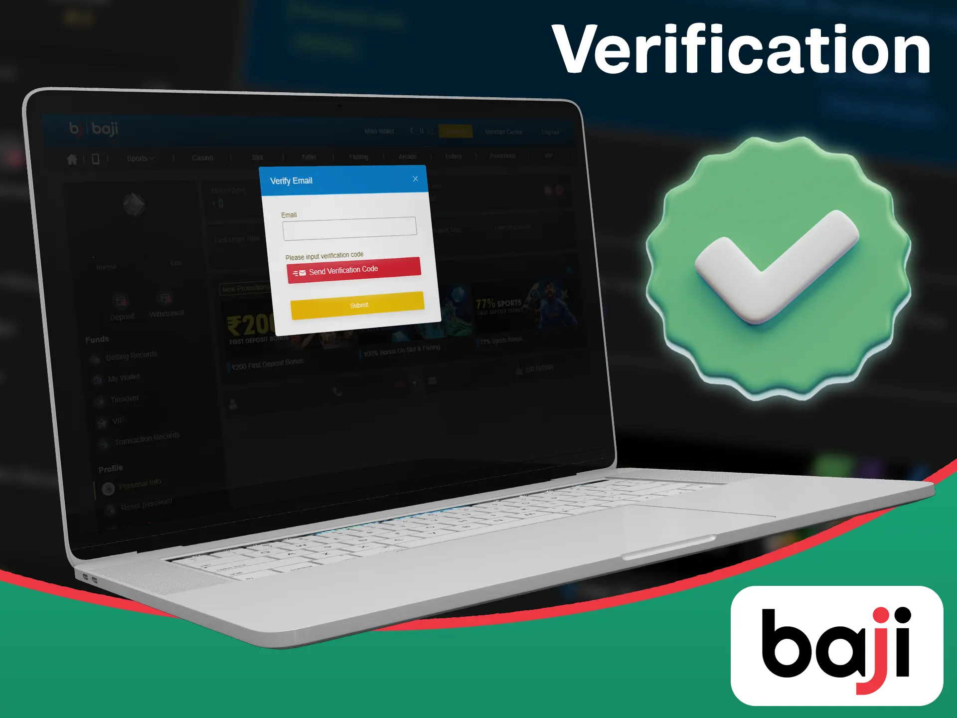 Verify your Baji account by providing the required data.
