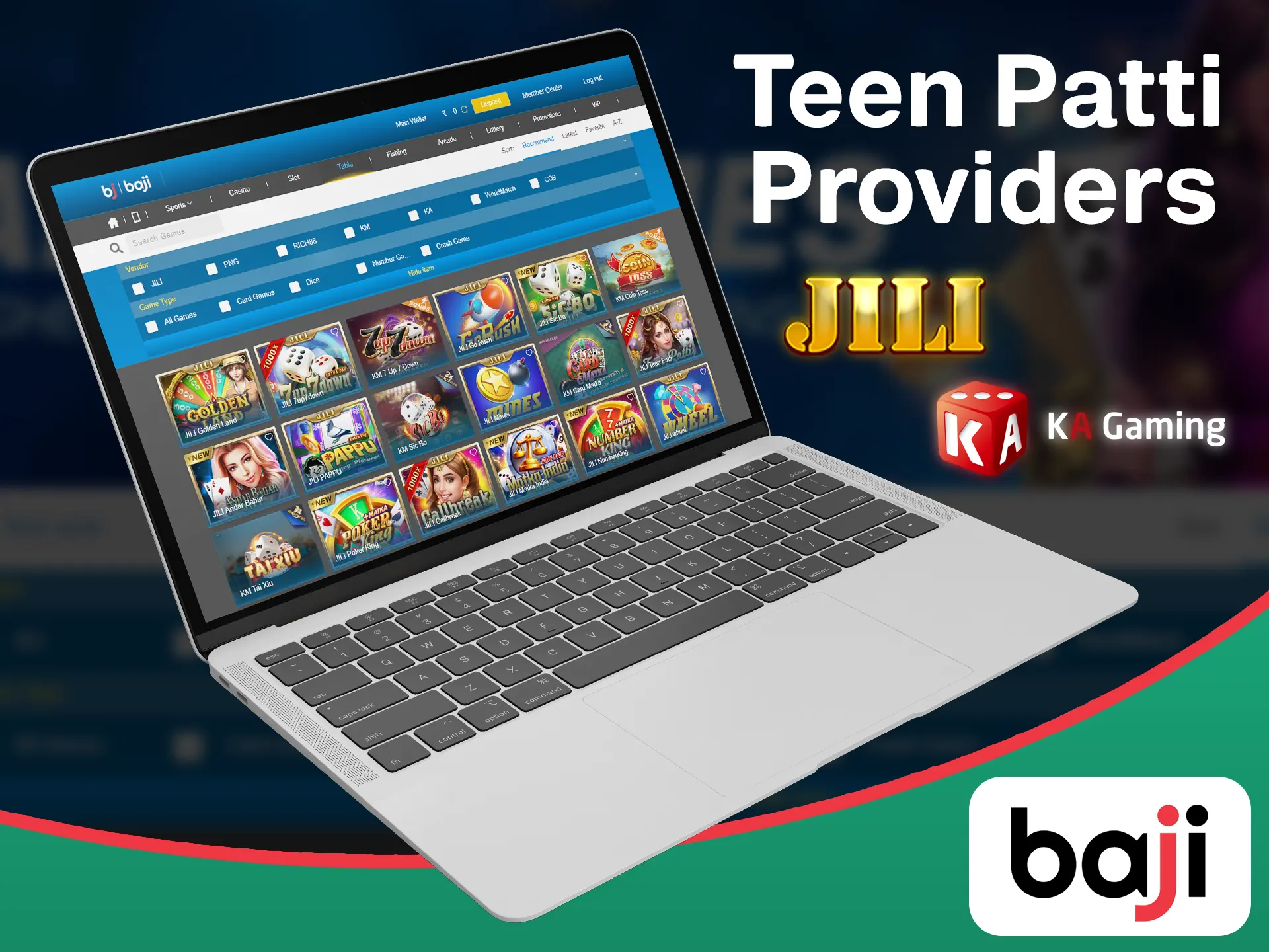 Try teen patti games from different providers on the Baji casino page.