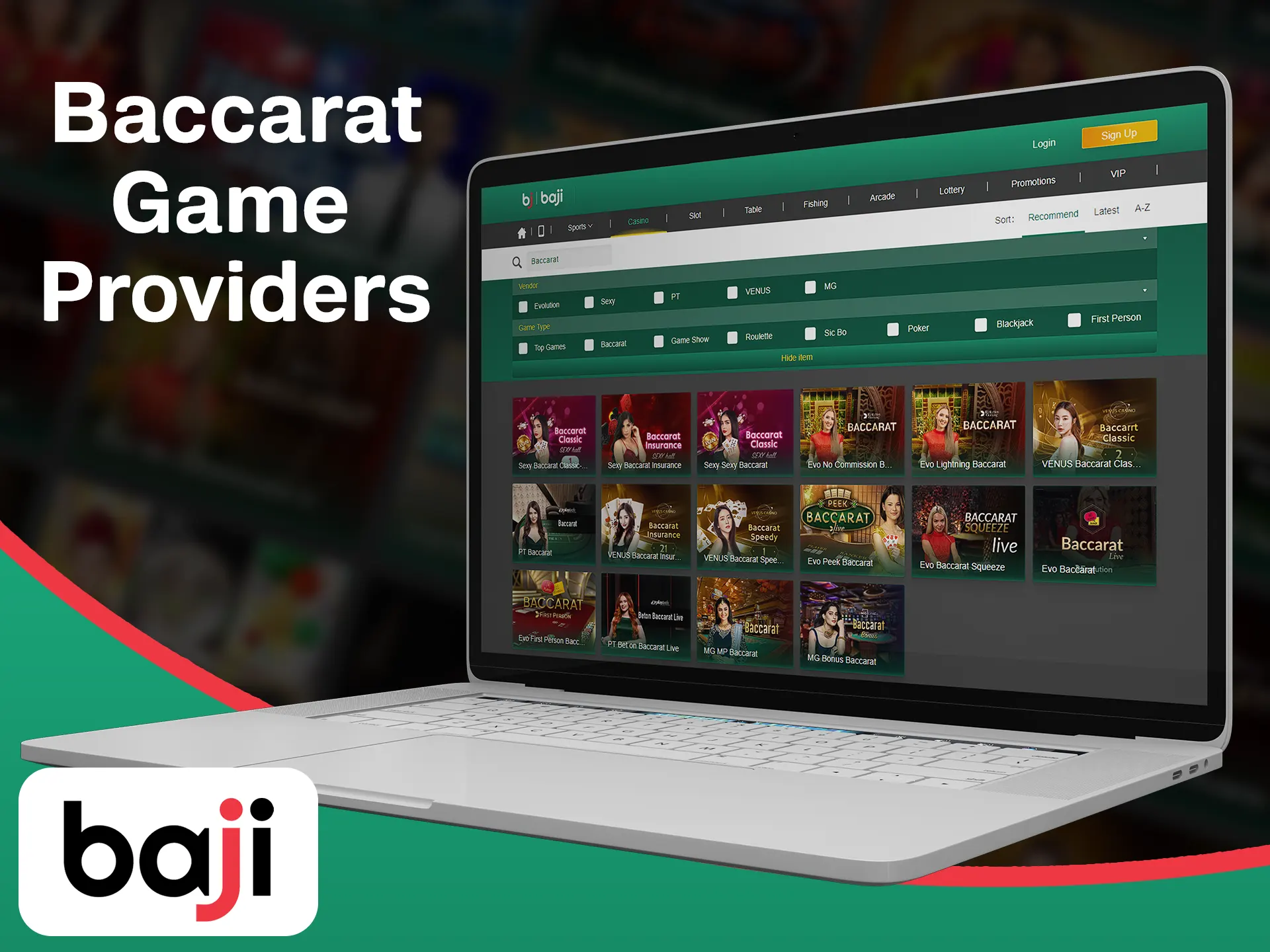 Check for all of the available baccarat game providers at the Baji.