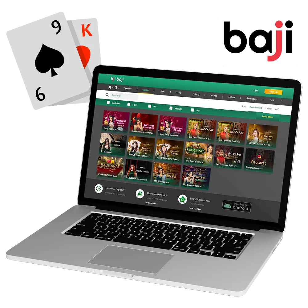 Enter on the Baji casino page and start playing baccarat games.