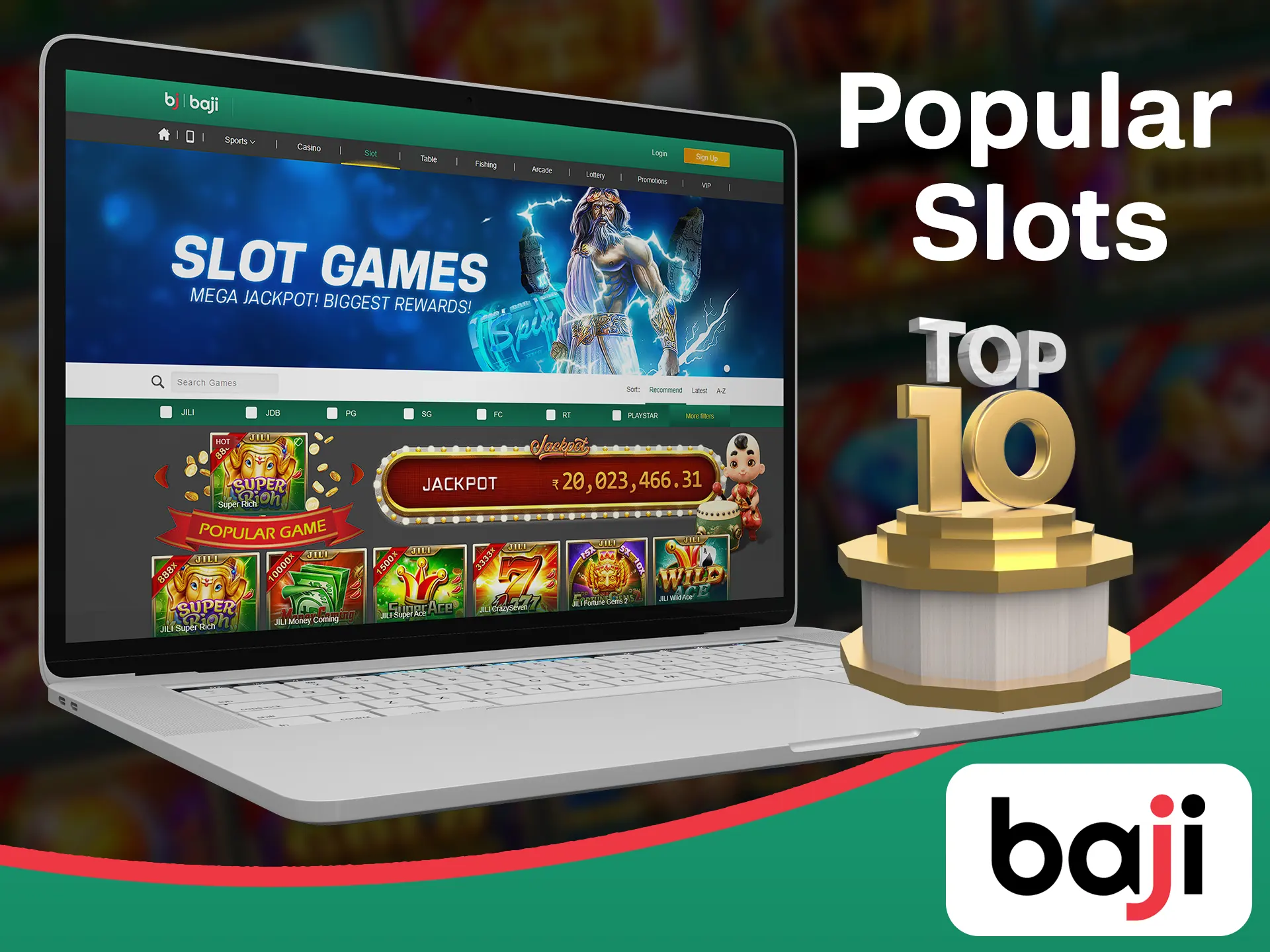 Spin the most popular slots on the Baji slots page.