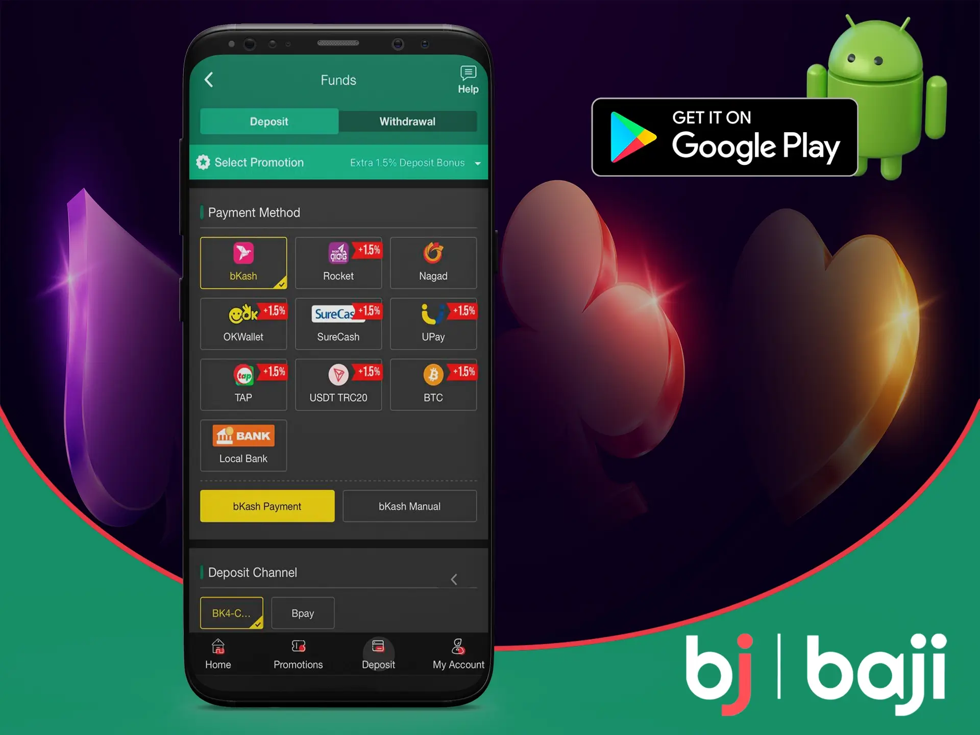 Download the Baji app, make a deposit, play your favourite games and don't forget sports betting.