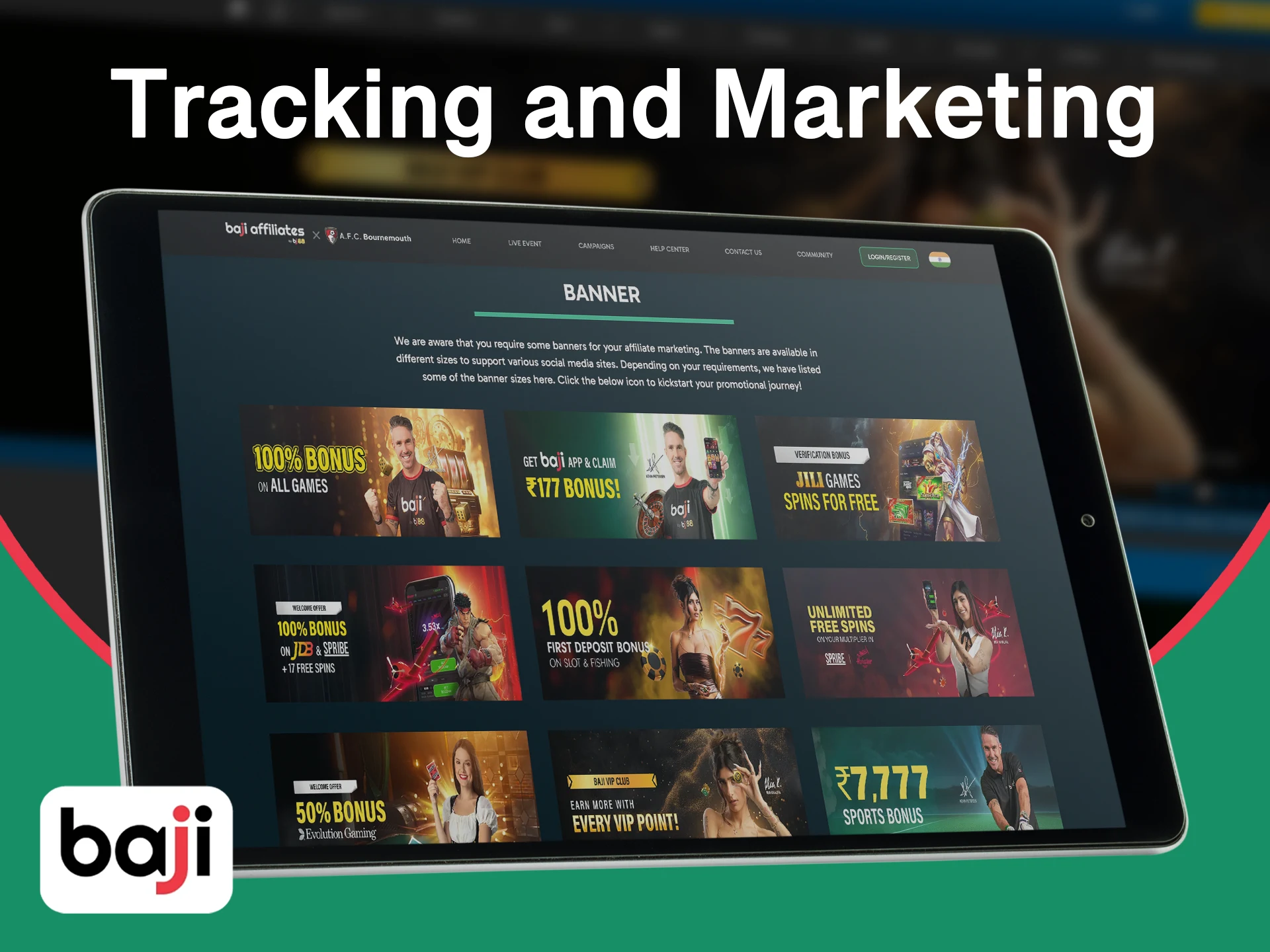 Use Affiliate program materials to attract users to Baji Bet.