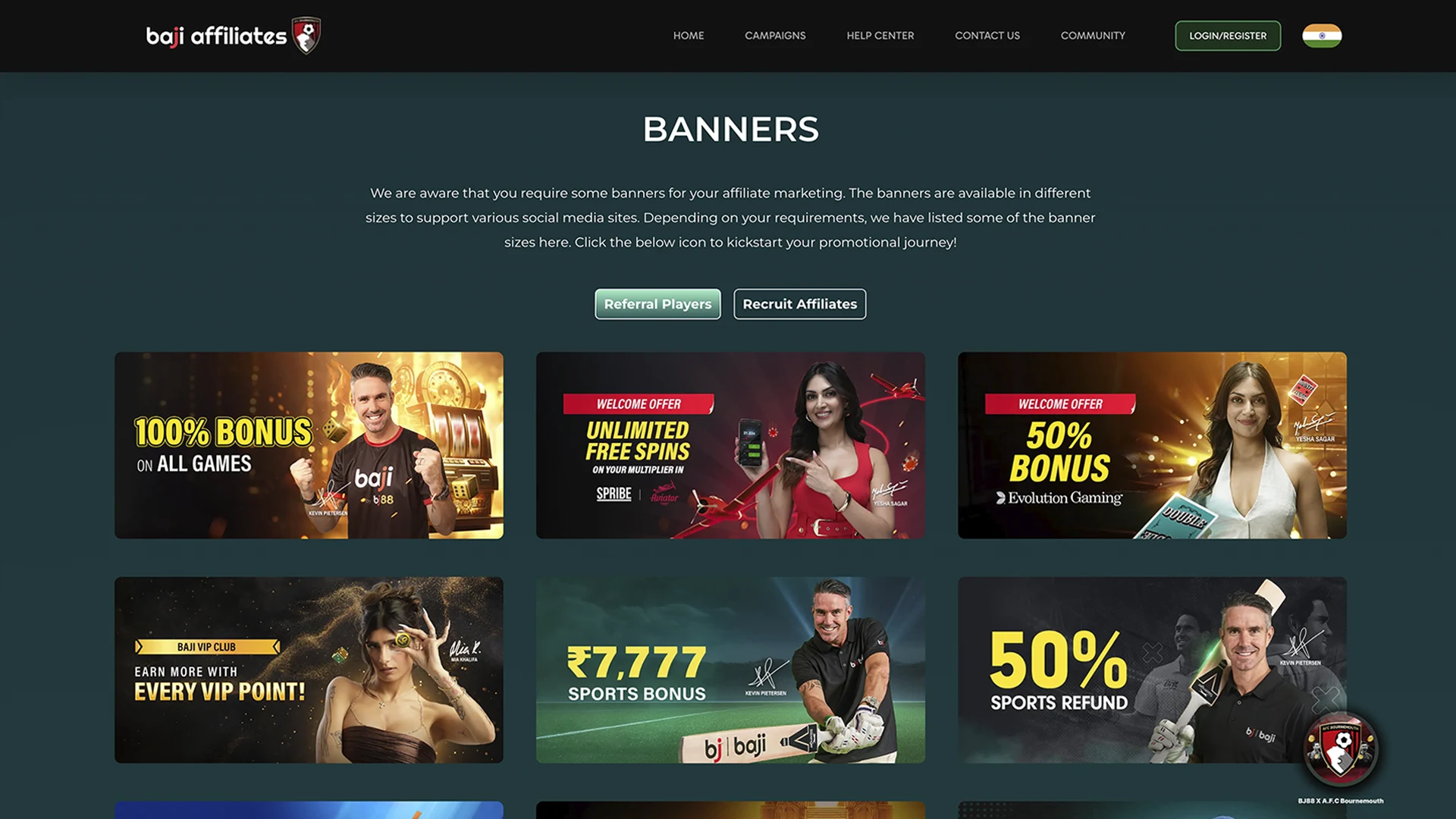 Use banners and other information of Baji Bet Affiliate program.