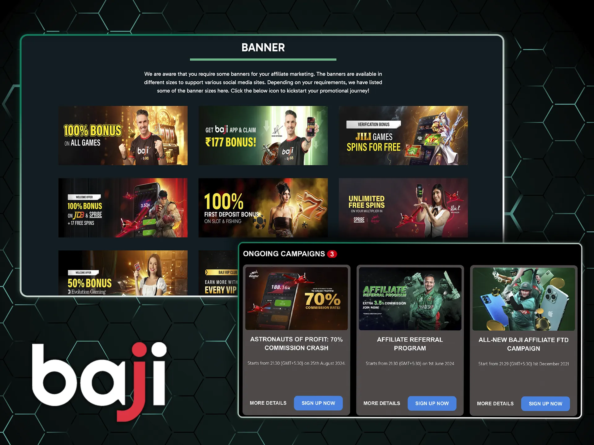 Use Affiliate program materials to attract users to Baji Bet.