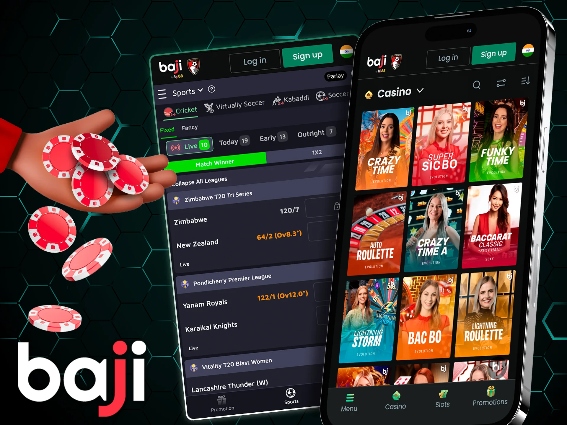 Download the Baji app, make a deposit, play your favourite games and don't forget sports betting.