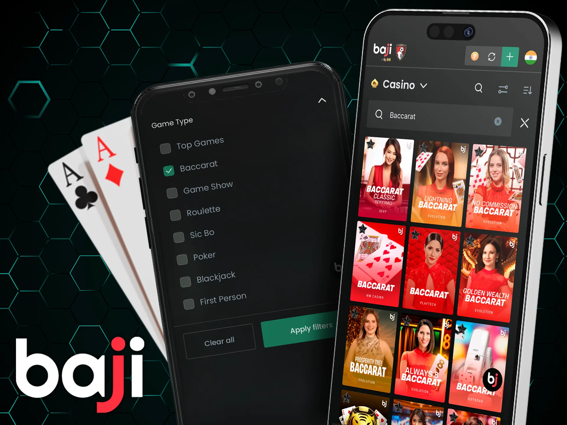Play baccarat games in th Baji app.