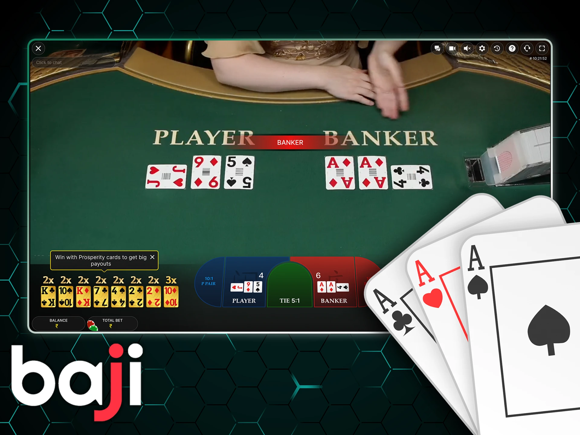 Play three card version of the baccarat game.