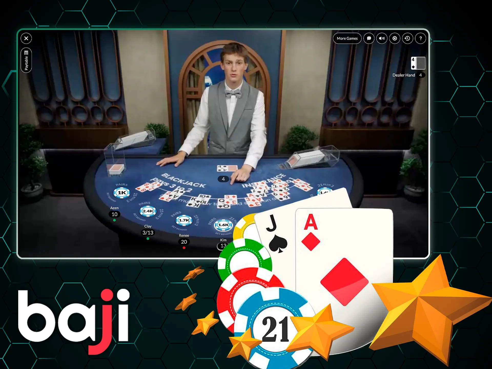 Win money by playing European type of blackjack at the Baji.