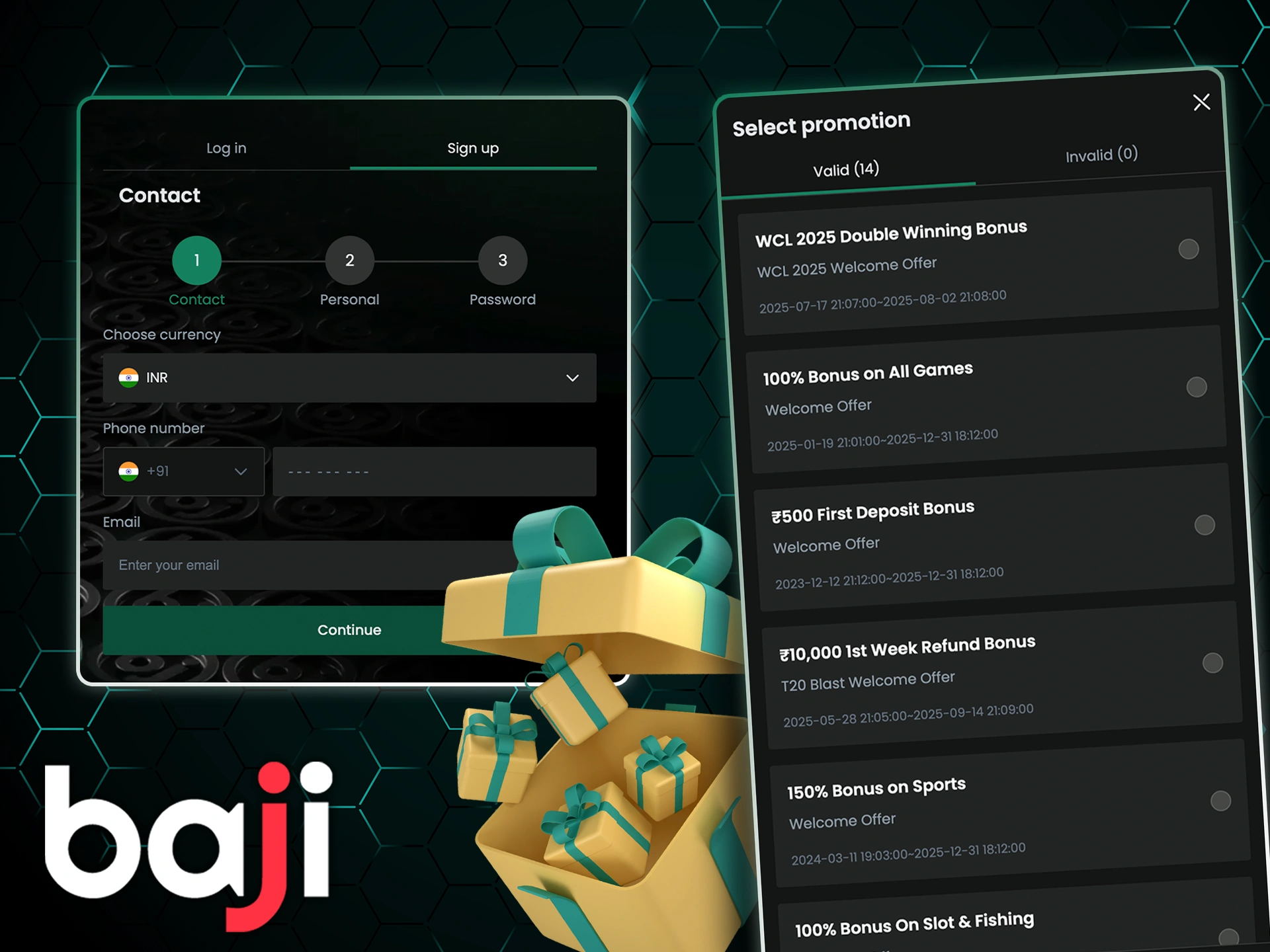 Unlock Baji Casino bonuses by registering, logging in, and choosing a promotion.