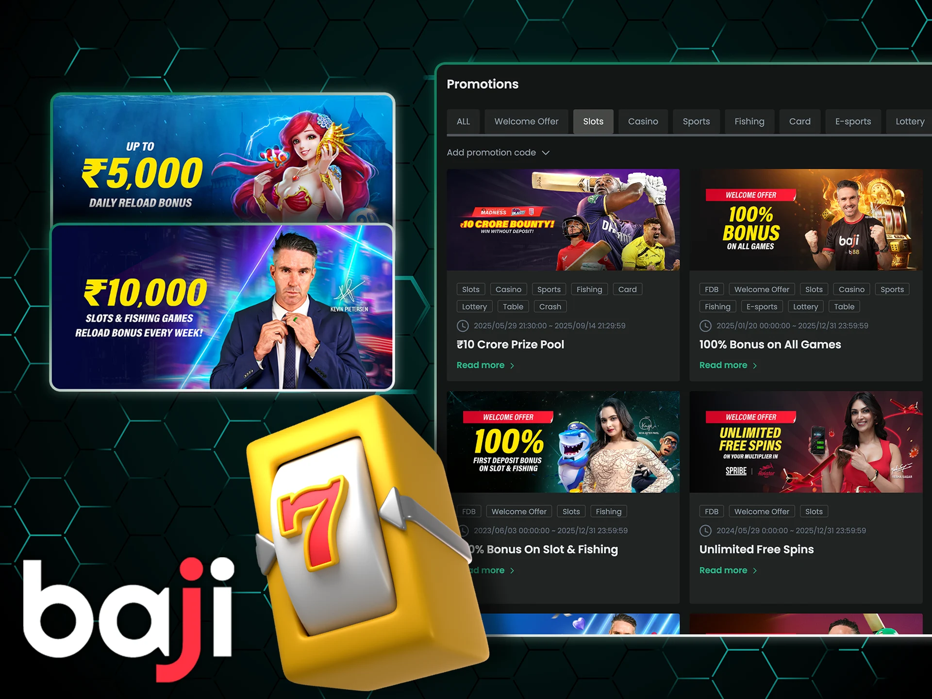 Maximize your slot gameplay at Baji Casino with generous reload and deposit bonuses.