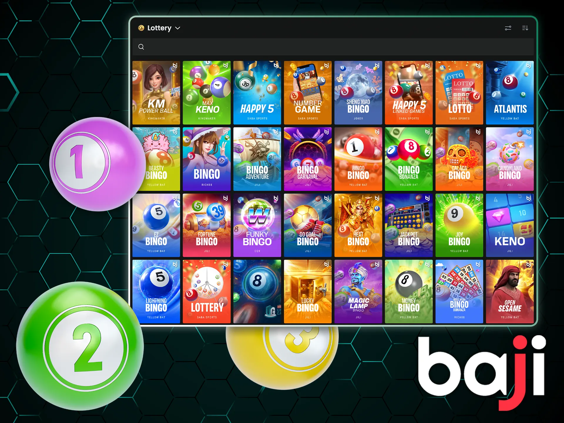 Enjoy exciting lottery games at Baji Casino, including RNG Keno and SABA Lotto.