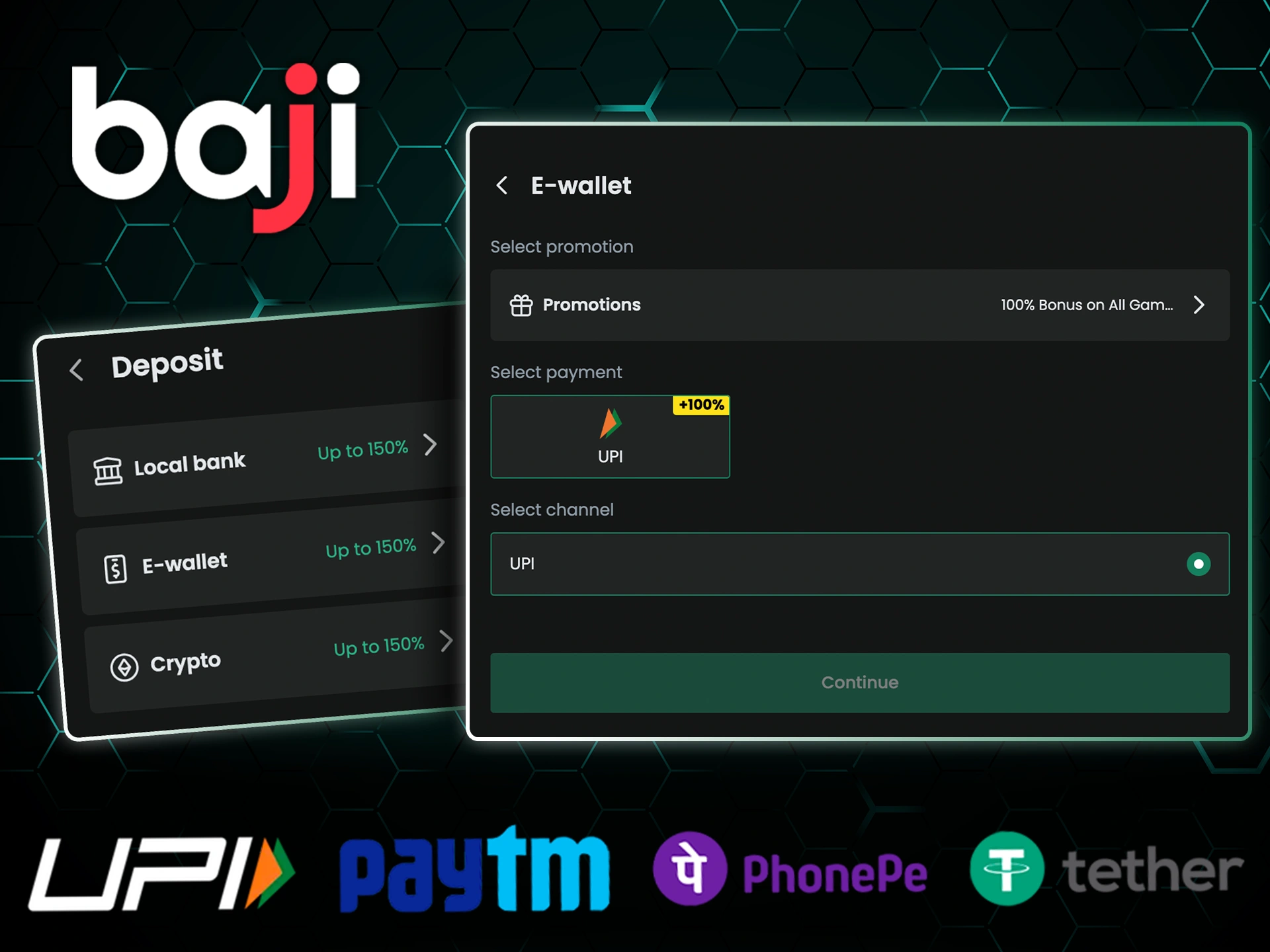 Baji Casino offers fast transactions with INR payments, including Bitcoin, USDT, and other reliable methods.