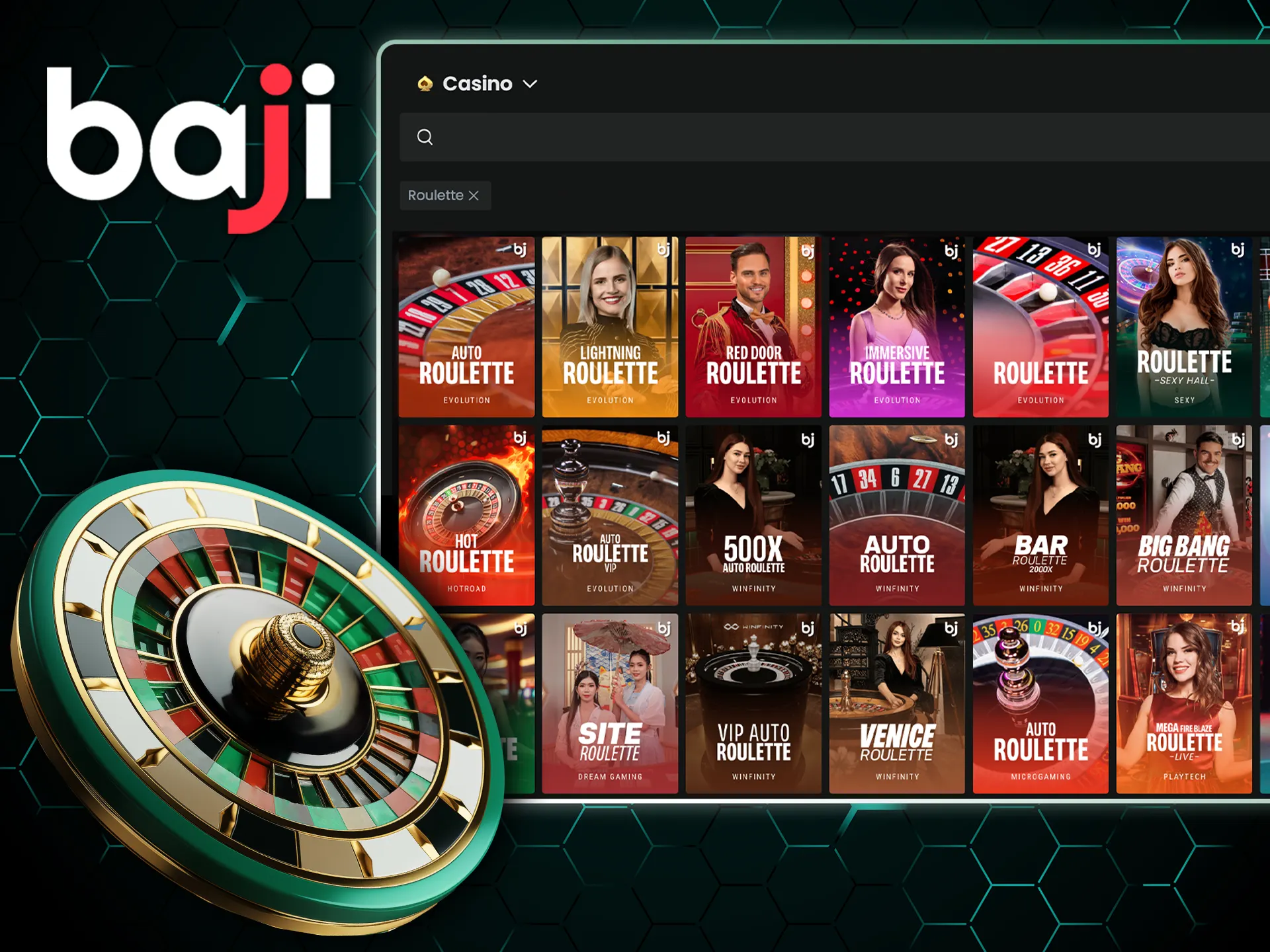 Play classic Roulette at Baji Casino, featuring French, American, and European variations.