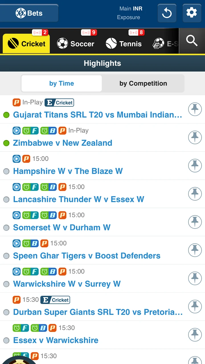 Find cricket and IPL events in Baji's sports section.