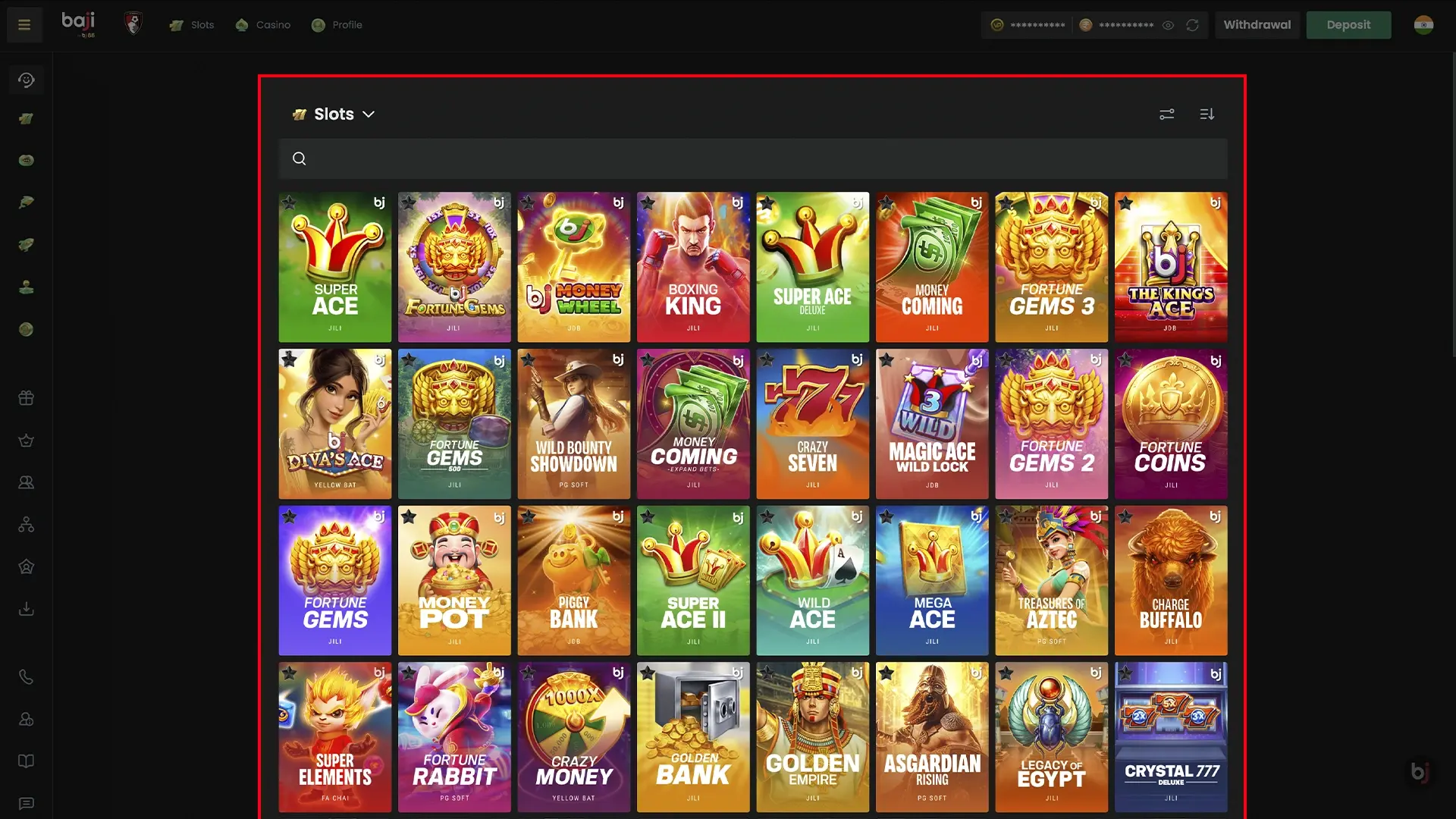 Choose the slot game and start playing.