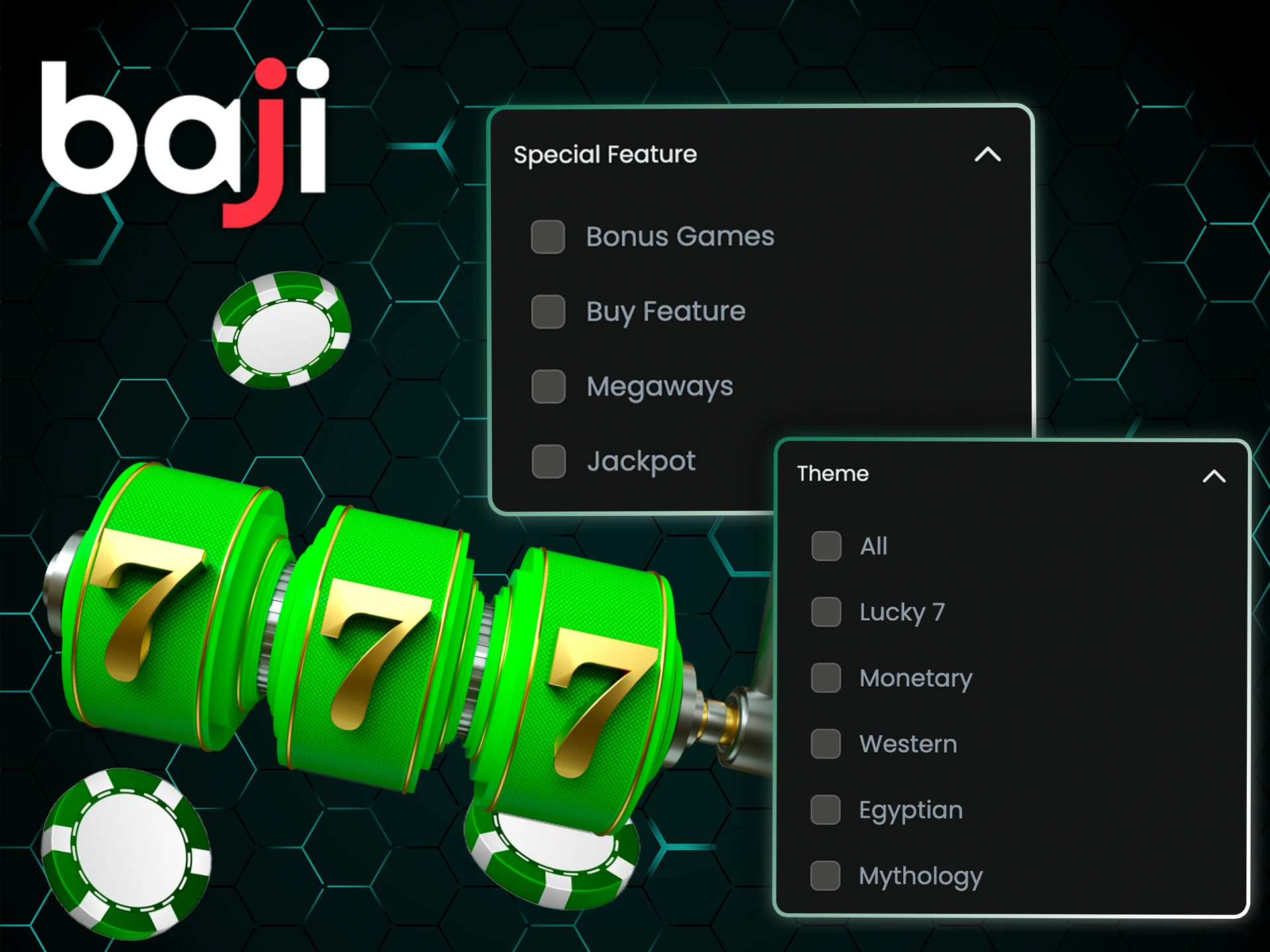 Check for the different types of slots at the Baji.