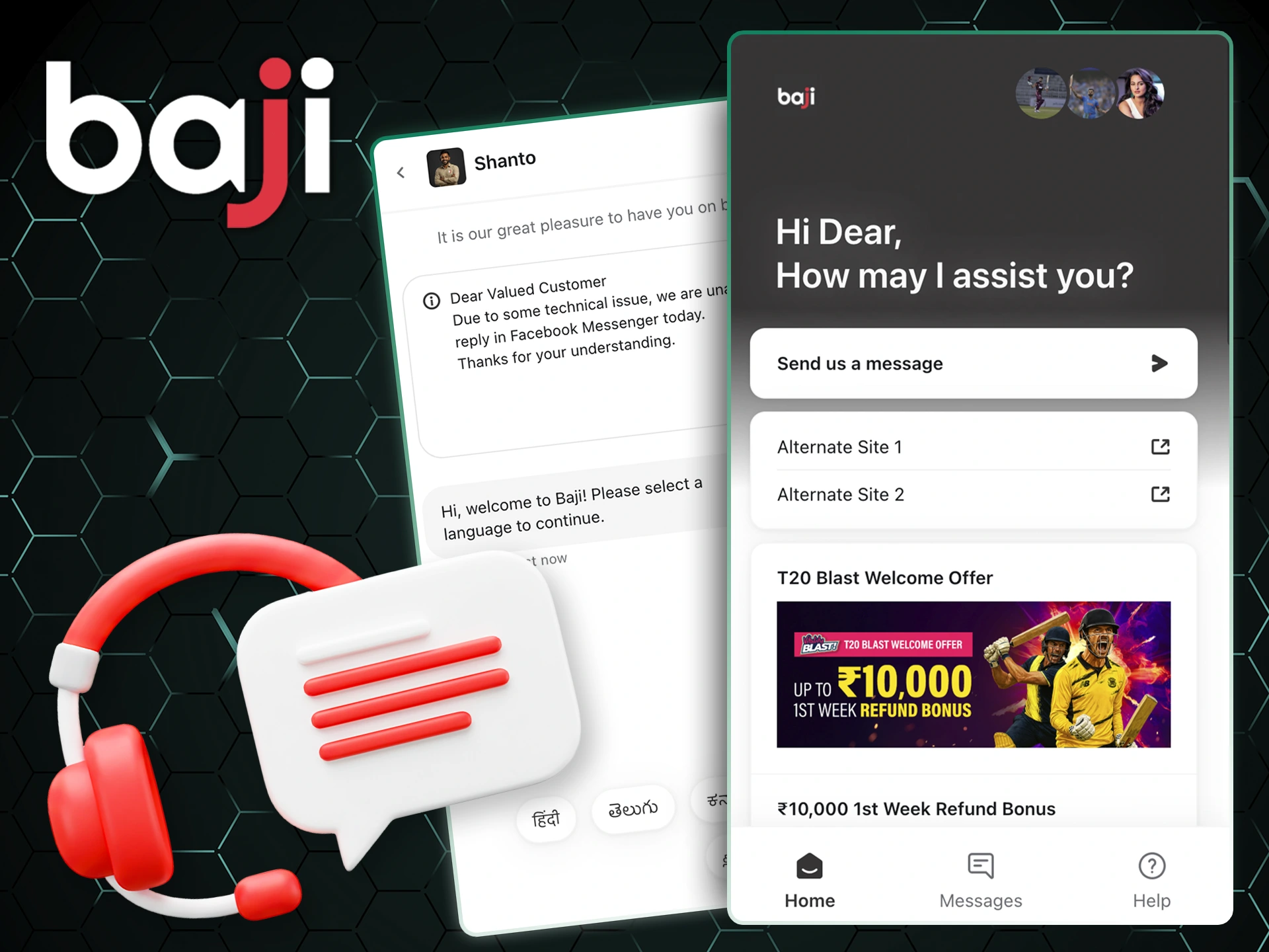 Write your message in the Baji online chat.